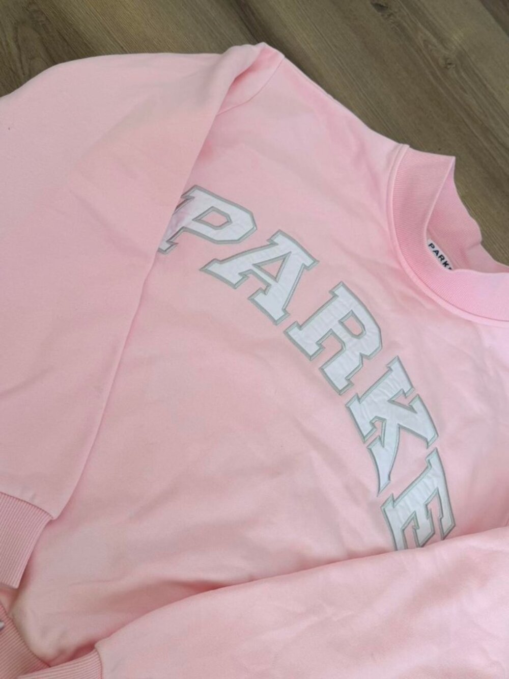 NWT Parke Pink College Graphic Mock Neck Pullover